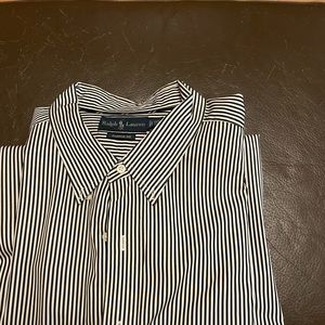 Mens Polo button down shirt. White/black striped. 3xl